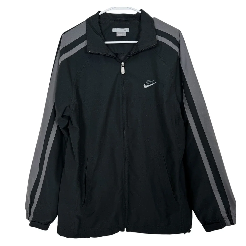 VTG Nike Windbreaker‎ Jacket Zip Black Grey S Mens Athleisure Activewear Running